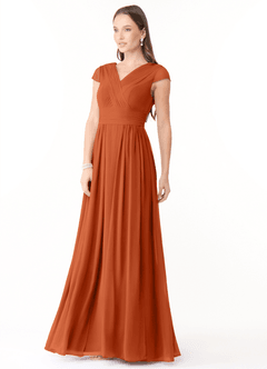 Azazie Organa Robes de demoiselle d'honneur Robe Trapèze en Mousseline de soie Plissée Orange Brûlée image3