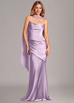 Azazie Pelagia Bridesmaid Dresses Frosted Lilac Mermaid Corset Stretch Satin Convertible Dress image1