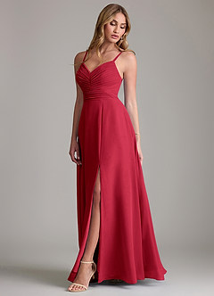 Azazie Terese Bridesmaid Dresses Scarlet A-Line Pleated Chiffon Dress image4