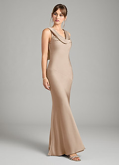 Azazie Rylina Bridesmaid Dresses Taupe Mermaid Stretch Satin Dress image5