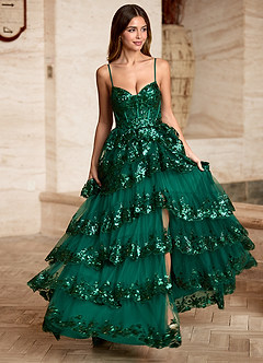 Tindra Green Sequins Ruffles Prom Dress image9