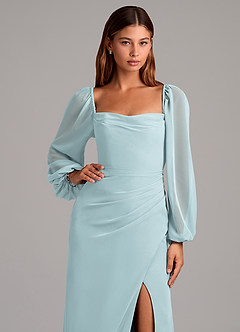 Azazie Brixley 신부 들러리 드레스 인어 긴팔 쉬폰 바닥 길이 드레스 image7