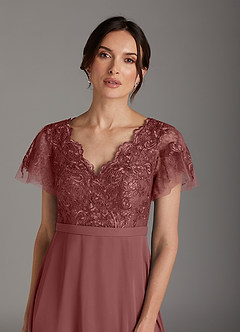 Azazie Singer Mother of the Bride Dresses Desert Rose A-Line V-Neck Lace Chiffon Dress image6