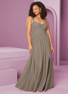 Barbie ♥ Azazie Brautjungfernkleider A-Linie Plissee Chiffon Kleid Taupe image11