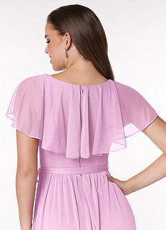 Azazie Jael Bridesmaid Dresses Candy Pink A-Line V-Neck Mesh Dress image6