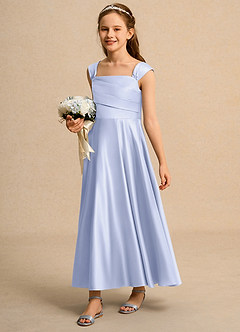 Azazie Bundle Girls Formal Flower Girl Dresses Lavender A-Line Pleated Matte Satin Dress image5