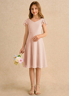 Azazie Narin Girls Formal Sukienki dla dziewczynek sypiących kwiaty Linia A z rękawami Szyfon Długość do kolan Sukienka image3