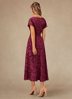 Azazie Vera Mother of the Bride Dresses Burgundy A-Line Pleated Floral Burnout Dress image3