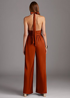 Azazie Oli Jurken voor bruidsmeisjes Jumpsuit van Stretch Satijn Geplooid Paprika image2