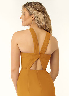 Azazie Rue Bridesmaid Dresses Butterscotch A-Line Halter Chiffon Dress image2