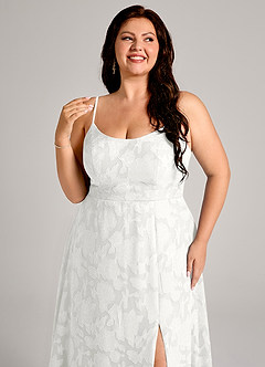 Azazie Moira Jurken voor bruidsmeisjes Jurk van Bloemen Burn-out met A-Lijn Zijsplit Wit image12