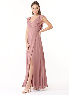 Azazie Yoko Brautjungfernkleider A-Linie Gestreift Chiffon Kleid Altrosa image3