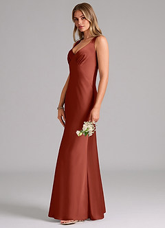 Azazie Kamila Brautjungfernkleider A-Linie Plissee Stretch-Satin Kleid Terrakotta image6