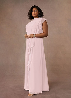Azazie Narine Abiti per la Madre della Sposa Abito A-Line in Chiffon con Scollo Alto a Pieghe Rosa Rossore image14