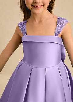 Azazie Genie Flower Girl Dresses Lilac Ball-Gown Off the Shoulder Matte Satin Dress image4