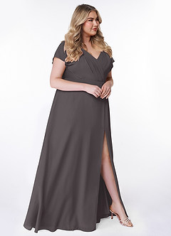 Azazie Rylee Bridesmaid Dresses Steel Grey A-Line Pleated Chiffon Dress image9