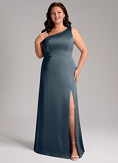 Azazie Phaedra Bridesmaid Dresses Twilight A-Line One Shoulder Stretch Satin Dress image8