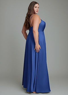 Azazie Sarella Bridesmaid Dresses Royal Blue A-Line Pleated Stretch Satin Dress image7