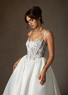 Azazie Mirabeth Abiti da Sposa Abito Principessa in Pizzo Senza Cinturino Bianco Diamante Cacao image9