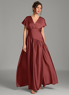 Azazie Alysse Robes de demoiselle d'honneur Robe Trapèze en Satin extensible Terracotta image4