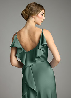 Azazie Eirene Venta Final Vestido de Eucalipto de Satén Elástico de Corte Recto con Plisado image6