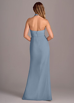 Azazie Jemma Bridesmaid Dresses Dusty Blue Sheath Pleated Chiffon Dress image2