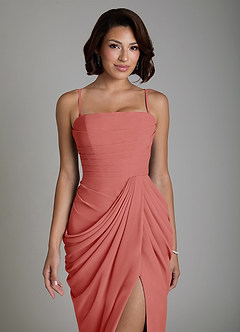 Azazie Nyra Brautjungfernkleider Etui Korsett Chiffon Kleid Antike Rose image3