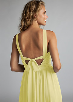 Azazie Aziza Robes de demoiselle d'honneur Robe Trapèze en Mousseline de soie Col V plissé Sorbet Citron image6