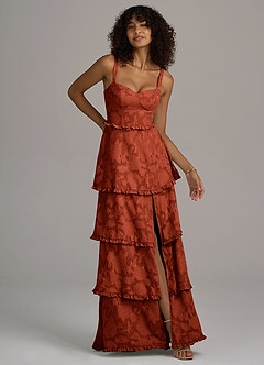 Azazie Romie Vestidos de damas de honor Vestido de Castaño de Devorado Floral de Corte en A con Corsé image3