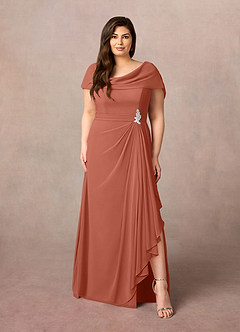 Azazie Mary Vestidos para mãe da noiva Vestido Argila de Chiffon de Linha A com Fenda Lateral image6