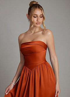 Azazie Zena Bridesmaid Dresses Paprika A-Line Strapless Stretch Satin Dress image3