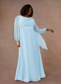 Azazie Priyanka Mother of the Bride Dresses Sky Blue A-Line Boatneck Pleated Chiffon Dress image7