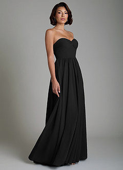 Azazie Petra Bridesmaid Dresses Black A-Line Corset Chiffon Dress image5