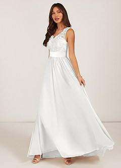 Azazie Gertrude Bridesmaid Dresses White A-Line Lace Chiffon Dress image3