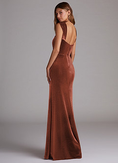 Azazie Junia Robes de demoiselle d'honneur Robe Fourreau Convertible en velours Épaule décolletée Terracotta image3