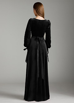 Azazie Leonia Bridesmaid Dresses Black A-Line Long Sleeve Velvet Dress image7