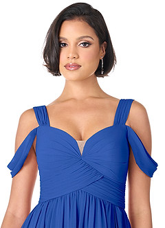Azazie Lianne Bridesmaid Dresses Royal Blue A-Line Off the Shoulder Chiffon Dress image5