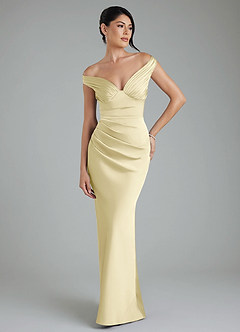 Azazie Stella Robes de demoiselle d'honneur Robe Fourreau Convertible en Satin extensible Corset Sorbet Citron image1