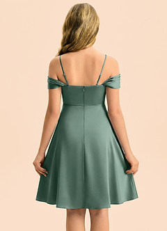 Azazie Anselie Junior Eucalyptus A-Line Off the Shoulder Stretch Satin Dress image2