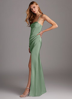 Azazie Brookelle Robes de demoiselle d'honneur Robe Fourreau en Satin extensible Corset en cœur Matcha image5