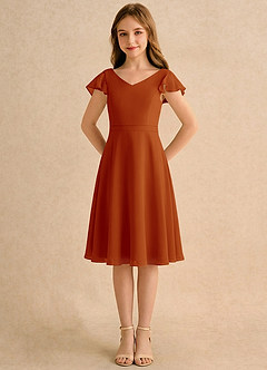 Azazie Narin Girls Formal Flower Girl Dresses Paprika A-Line with Sleeves Chiffon Dress image5