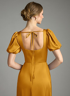 Azazie Fyona Robes de demoiselle d'honneur Robe Trapèze en Satin extensible Plissée Caramel écossais image2
