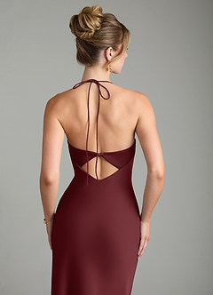 Azazie Mae Vestidos de damas de honor Vestido Cabernet de Satén Elástico de Corte Sirena con Plisado image2