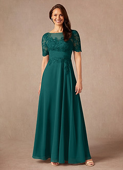 Azazie Raissa Final Sale Peacock A-Line Lace Chiffon Dress image1