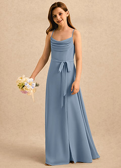 Azazie Jasslyn Girls Formal Robe Demoiselle D'honneur Fillette Robe Trapèze en Mousseline de soie Plissée Bleu Poussiéreux image3