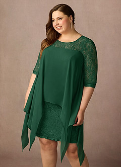 Azazie Flo Mère de la mariée Robes Robe Trapèze en Mousseline de soie Dentelle Vert Foncé image11