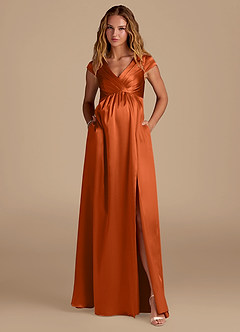 Azazie Allessia Maternity Bridesmaid Dresses A-Line Metallic Satin Floor-Length Dress image4