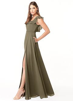 Azazie Jinny Bridesmaid Dresses Willow Green A-Line Square Neckline Ruched Chiffon Dress image5