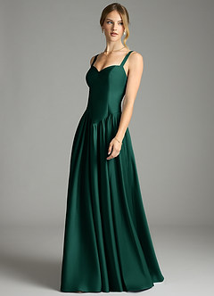 Azazie Evadina Bridesmaid Dresses Emerald A-Line Corset Stretch Satin Dress image3