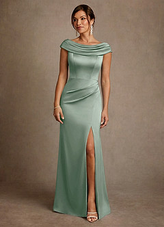 Azazie Irvine Mother of the Bride Dresses Agave A-Line Pleated Stretch Satin Dress image3